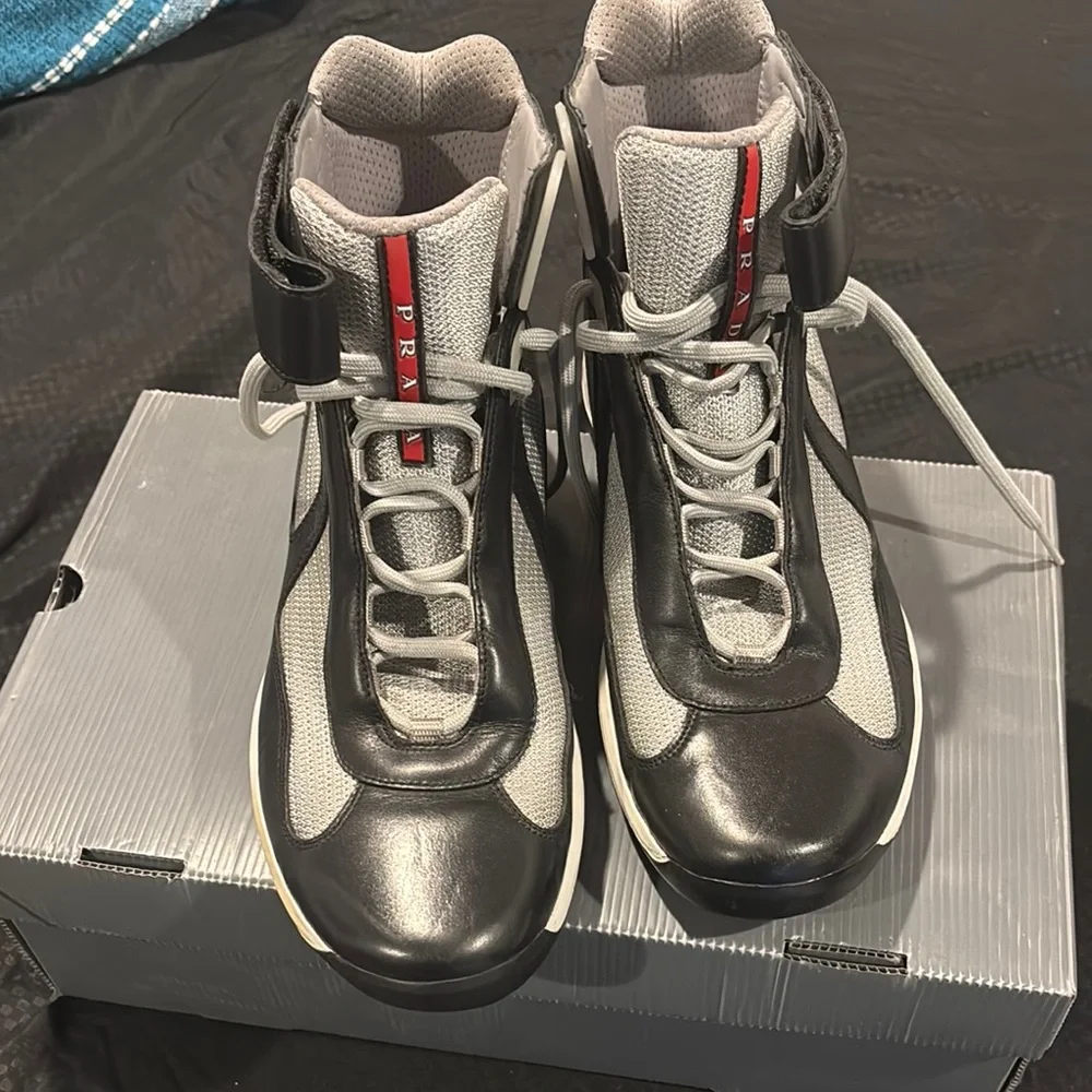 Prada Men's Black and Gray High-Top Sneakers - Picture 2 of 8